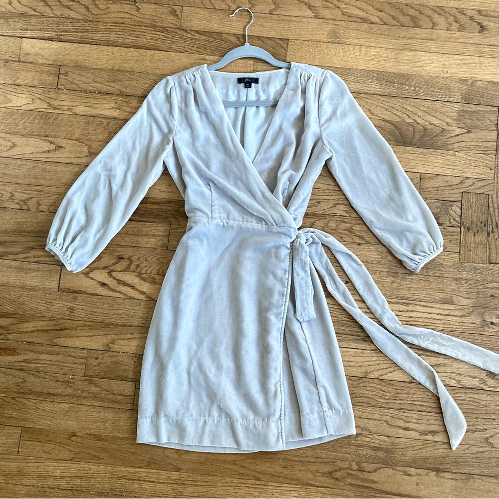 J. Crew Silver Velvet Wrap Mini Dress